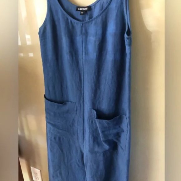 Ilana Kohn Jumpsuit in blue linen, two front pockets. Size XS - Picture 2 of 5